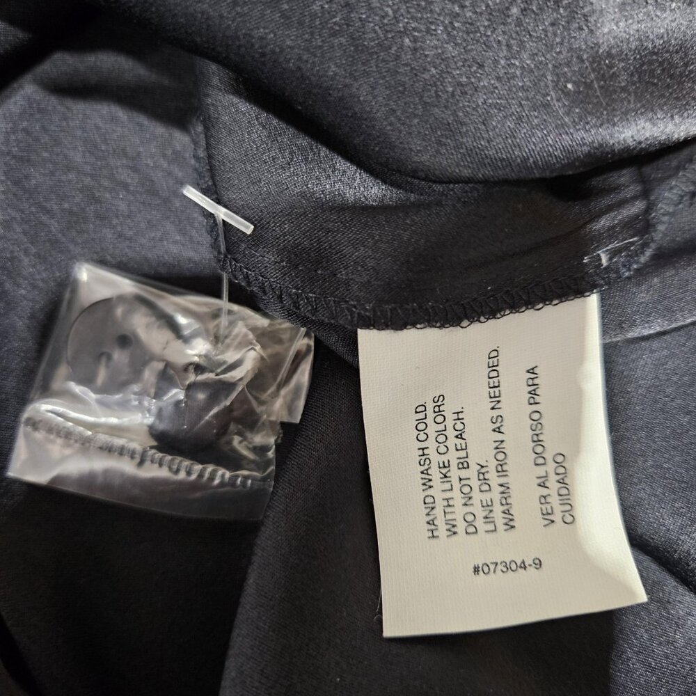 Vintage Christie and Jill Shirt Blouse Women Medium Black Bow Satin Trim 90s NEW - Picture 10 of 10